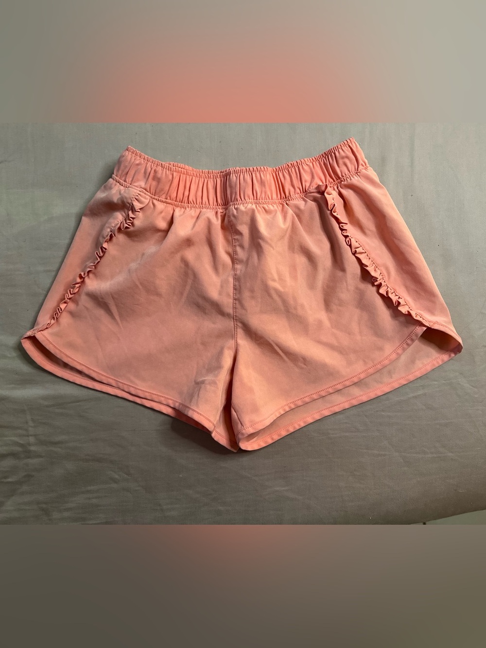 Yogalicious Girl Coral Pink Ruffle Hem Athletic Shorts with Lining | Size 10 (M)